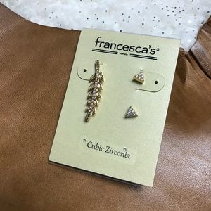 Francesca’s Leaf and Triangles Earring Set CZ, NEW